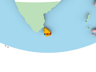 Map of Sri Lanka with flag on globe