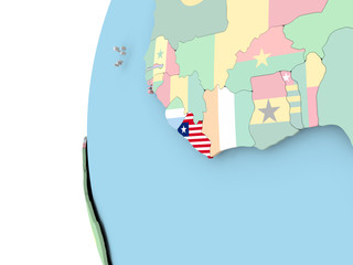 Flag of Liberia on political globe