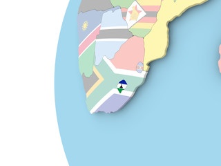 Flag of Lesotho on political globe
