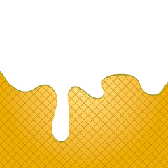 Abstract vector ice cream background. Flat illustration of dairy product. Color image with vanilla cream melted on wafer backdrop. Place for advertising. Banner for text. texture sweet food.