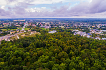 Aerial view of the small city in Western Europe.