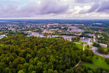 Aerial view of the small city in Western Europe.