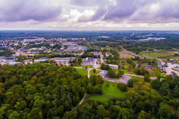 Aerial view of the small city in Western Europe.
