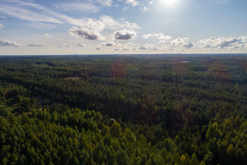 Obraz premium Overhead view of foliage trees, river and road in Western Europe. Aerial photography.