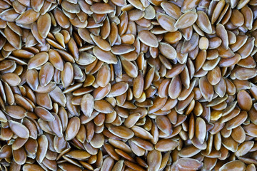Macro of flax seeds. Top view.