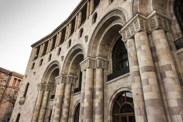 Fototapeta na wymiar Building on Republic Square. Until 2016, this building housed the Ministry of Foreign Affairs of Armenia.