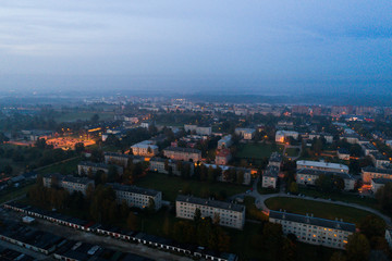 Aerial view of the city at night.