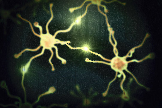 Dementia conceptual image, 3D illustration showing blurred neurons behind wet glass window