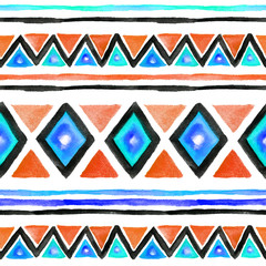 Tribal design. Seamless background with tribal pattern in boho style. Watercolor