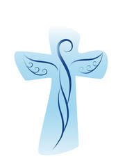 Vector christian cross with guardian angel