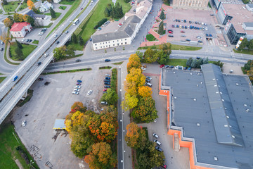 Aerial view of the city at autumn season.