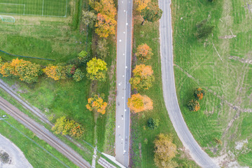 Aerial view of the city at autumn season.