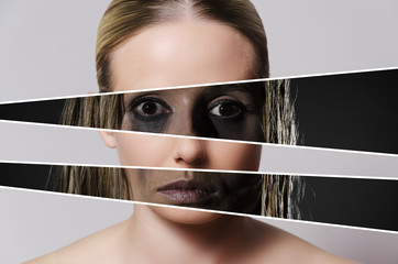 concept representing problems and abuse hiding beneath a beautiful exterior of a young woman © grufnar
