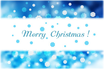 Christmas snowflakes and white strip for text on blue abstract beautiful background.