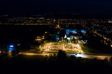 Aerial view of the city at night.