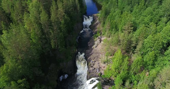 Top view at the Kivach waterfall on Suna river. Karelian attraction is in Kondopoga district, northern Russia