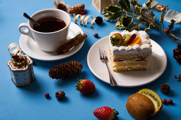 Slice of Fruit cake with strawberry