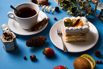 Slice of Fruit cake with strawberry