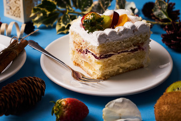 Piece of Fruit cake with strawberry