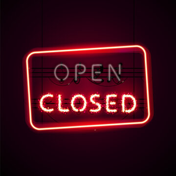 Glowing Closed Neon Sign with Glitter