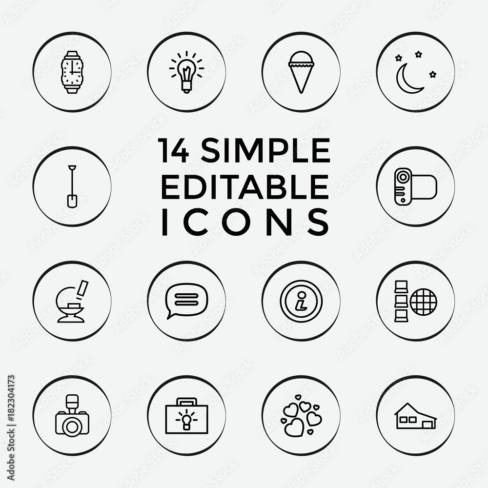 Poster set of 14 simple outline icons