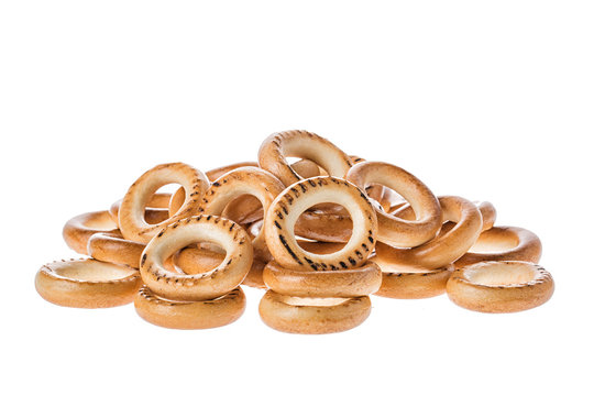 Ring Shaped Bread Rolls Bagels Baranka from Russia Isolated on White Background