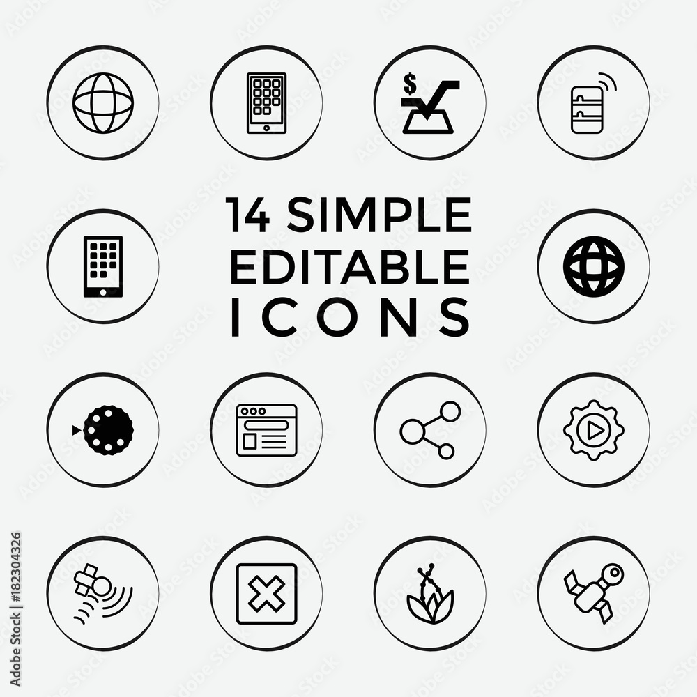 Poster set of 14 application filled and outline icons