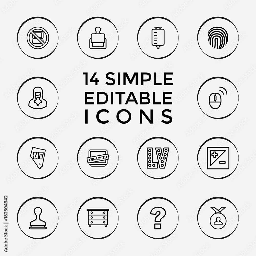 Sticker set of 14 stamp outline icons