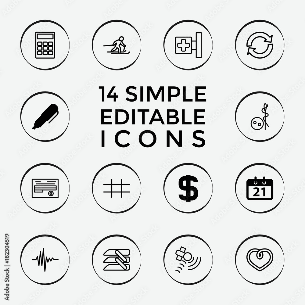 Poster set of 14 button outline icons