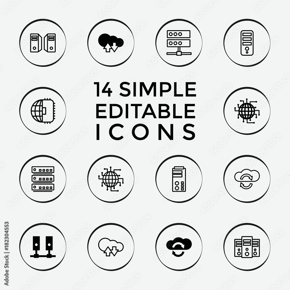 Poster Set of 14 server filled and outline icons