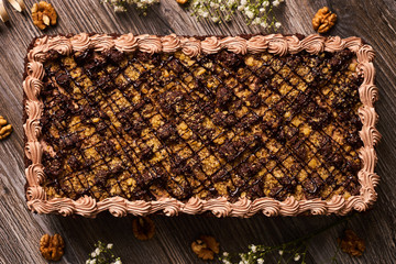 Homemade chocolate cake with walnut