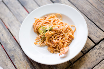 Thai fried seafood noodle