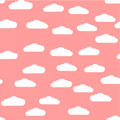 Seamless pattern. Clouds. White clouds pattern, rose background. Vector, flat illustration.