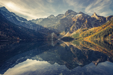 Naklejka premium Tatra mountains, Morskie Oko lake, fall morning, Poland