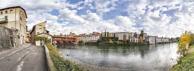 Bassano del Grappa with river Brenta and bridge Ponte Alpini