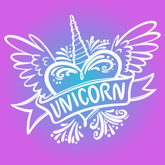 unicorn heart with wings. Logo vector Illustration
