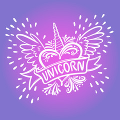 Fototapeta premium unicorn heart with wings. Logo vector Illustration