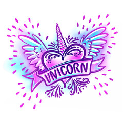 unicorn heart with wings. Logo vector Illustration