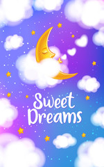 Fototapeta na wymiar Moon, clouds and stars. Sweet dreams wallpaper.