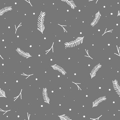 winter seamless pattern. Pine branch and snow. Monochrome. Wrapping paper.