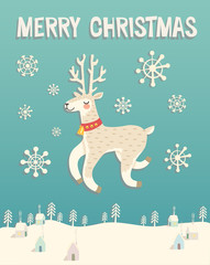 Hand drawn MerryChristmas card with deer.