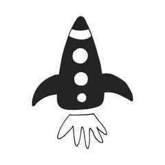 Cute hand drawn nursery poster with space rocket in scandinavian style. Color vector illustration