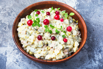 Russian traditional meat salad