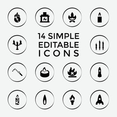 Set of 14 flame filled icons