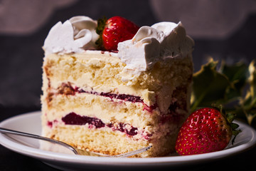 Piece of Strawberry cake with fresh strawberry