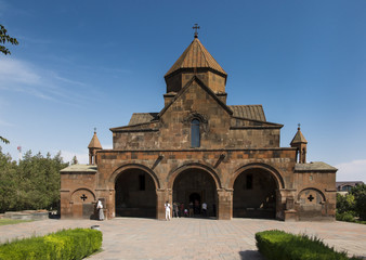 Fototapeta na wymiar Facade of the Church with a three-nave domed Basilica of St. Gayane in Echmiadzin, Armenia