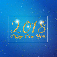 Fototapeta na wymiar Happy New Year 2018 text design. Vector greeting illustration with golden glitter effect.