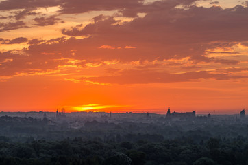 Krakow, Poland, Wawel castle silhouette at sunrise