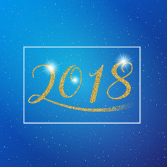 Happy New Year 2018 text design. Vector greeting illustration with golden glitter effect.