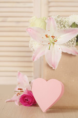 Valentine card and flowers